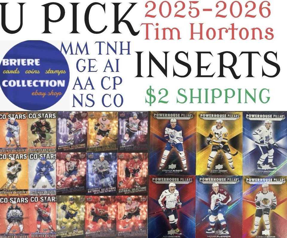 U PICK 2025-26 TIM HORTONS INSERTOS💥CP NS CO AA AI GE TNH MM PEINE ENVÍO UPS Foto 1 de 1