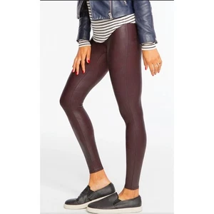 SPANX Brown Faux Leather Leggings Ankle Length Women's Size Medium Slimming - Picture 1 of 7
