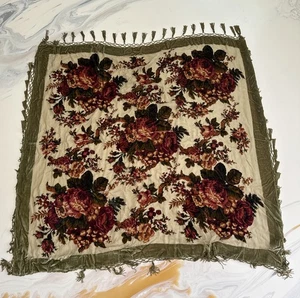 Sterling Style Piano Shawl Victorian Rose Silk Burnout Velvet Beaded 48”x48”. - Picture 1 of 11