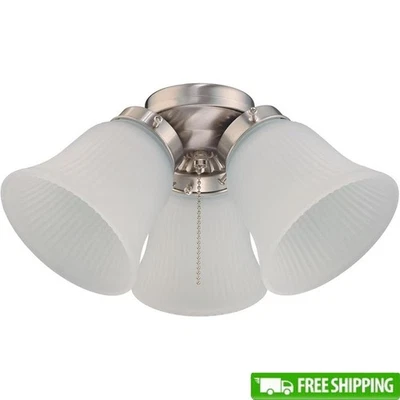 Kit de tres luces LED para ventilador de techo de níquel cepillado con pantallas de vidrio esmerilado nuevo Foto 1 de 4