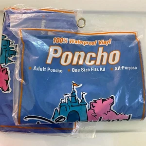 Lot of 2 Disneyland Resort Adult Ponchos One Size Blue 100% Waterproof Vinyl NEW - Picture 1 of 5