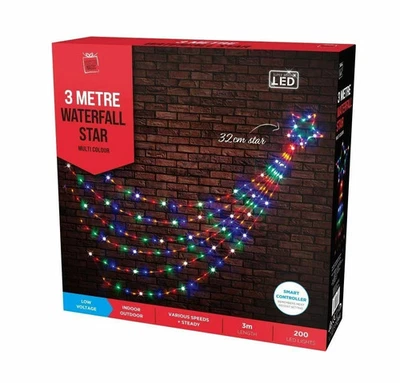 200LEDS WASSERFALL STERN SUPER HELL LICHT WEIHNACHTEN XMAS FENSTER WAND 3M - MULTI - Bild 1 von 4