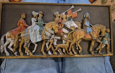 Vintage Marcus Replicas Chalkware Medieval Wall Plaque King Unknown Scene - Image 1 of 4