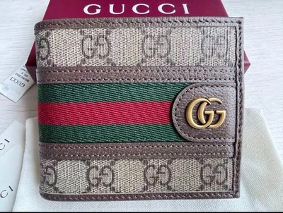 Gucci Genuine GG Leather Men's Bifold Wallet - Green/Red Stripe Used - Image 1 of 4