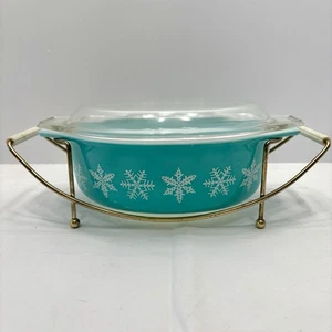 Copo de nieve turquesa Pyrex vintage 1-1/2 cuartos Tapa y cuna abierta para panadero Cenicienta - Imagen 1 de 9