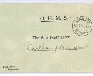BERMUDA Official Card 1939 OHMS *Change of Address* Form Southampton West YR193 - Picture 1 of 12