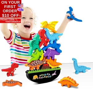 Montessori Dinosaur Toys for 2 3 4 Year Old Boys - Wooden Stacking Dinosaur Toys - Picture 1 of 12