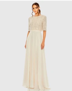 VESTIDO NUDE MAC DUGGAL 9180 DE GASA CON CORPIÑO COMPLETO CON CUENTAS MANGA CORTA LÍNEA A talla 6 - Imagen 1 de 5