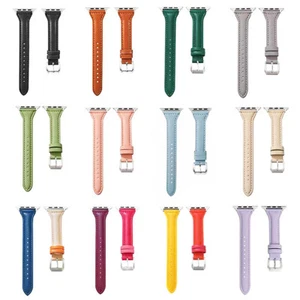 Bracelet cuir fin pour Apple Watch Series 10 9 8 7 6 SE 40/44/41/45/42/46mm - Photo 1 sur 31