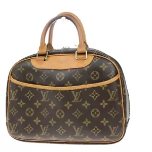 LOUIS VUITTON LV Logo Trouville Hand Bag Monogram Leather Brown M42228 89ED923 - Picture 1 of 17