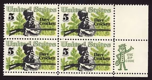 Scott #1330 Davy Crockett (Alamo) 5¢ Zip Block of 4 Stamps - MNH - Picture 1 of 1