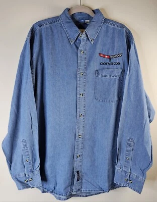 NUEVA Camisa Corvette Denim Abotonada Para Hombres XL Producto con Licencia Mangas Largas Azul Foto 1 de 4
