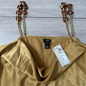 River Island Women Cowl Neck Sleeveless Plain Top Gold mustard - Size 6 S NEW - Picture 1 of 15