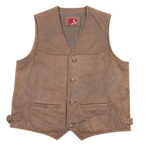 Vintage Marlboro Mens M Brown 100% Leather Western Ranch Cowboy Waistcoat Vest - Picture 1 of 7