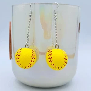 Softball Drop 3D Earrings - Sports Fan, Pitcher, Softball Game, Player, Gift - Picture 1 of 5