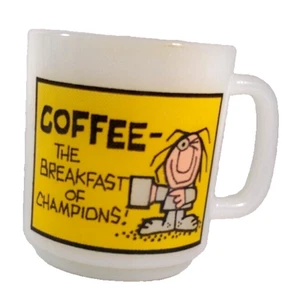 Milkglass Glasbake Coffee Mug The Breakfast of Champions Novelty Cup USA Humor - Picture 1 of 8