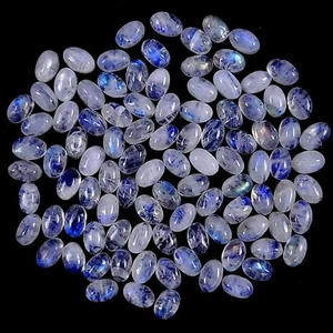 100Pcs 59Cts Natural Rainbow Moonstone Calibrated Oval Cabochon Lot 4x6 mm#1600 - Picture 1 of 6