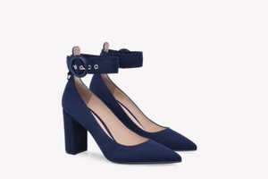 Gianvito Rossi NWOB Miller Blue Gaberdine Ankle Strap Pump 37.5 - Picture 1 of 7