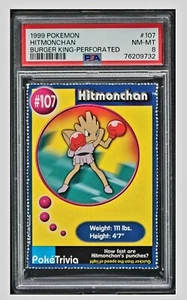 1999 🍔🫅🏻Hitmonchan Pokemon #107 Burger King Perforated PSA-8, None Higher - Picture 1 of 3