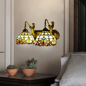 Tiffany Bathroom Vanity 2 Light Fixture Vintage Stained Glass Wall Light Home US - Picture 1 of 8