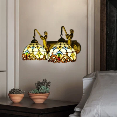 2-Light Stained Glass Wall Sconce Lamp Tiffany Mermaid Vanity Fixture Wall Light - Image 1 of 4