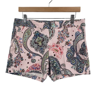 Express Chino Shorts Womens Size 6 Pink Multi Paisley Print Cotton Side Zipper - Picture 1 of 15