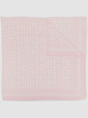 $551 Balmain Paris Mujer Rosa Monograma Flecos Cuadrado Envoltura Chal Estola Bufanda Foto 1 de 4