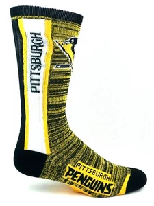 Pittsburgh Penguins Hockey Black & Gold RMC Bar Stripe Vert Crew Socks - Picture 1 of 3