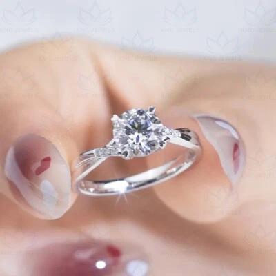 1.2carat Round Cut Lab Grown Moissanite Solitaire Engagement Ring 14K White Gold - Image 1 of 4