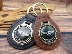 NEW VINTAGE GREEN BENTLEY CAR GENUINE LEATHER KEY FOB CHAIN RING Automotive - Foto 1 di 7