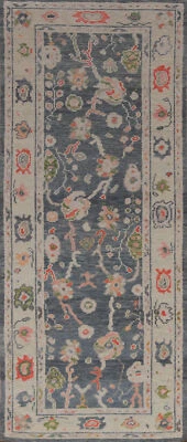 Vegetable Dye Handmade Oushak Turkish Hallway 9' Runner Rug Wool Carpet 3x9 ft - Image 1 of 4