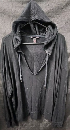 UNDERCOVER VICTORIAS SECRET NERO PULLOVER FELPA CON CAPPUCCIO DONNA TG XL collo profondo sport attivo L S