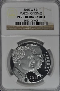 2015 W March of Dimes Proof Silver Dollar NGC PF70 UC Brown Label - Picture 1 of 2