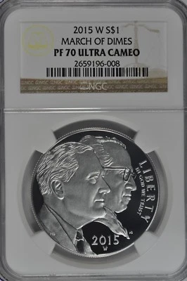 2015 W March of Dimes Proof Silver Dollar NGC PF70 UC Brown Label - Image 1 of 2