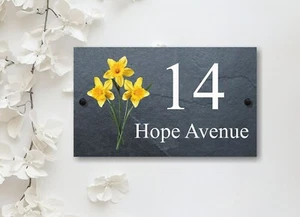 Daffodil Flower Natural Slate House Sign Any Name or Number Ideal Presents - Picture 1 of 7