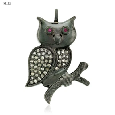 Colgante Búho Diamante Tachonado con Rubí Oxidado Plata de Ley 925 Joyería Regalo Foto 1 de 4