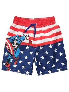 Marvel Boys Red & Blue Captain America Board Shorts Swim Trunks Swim Shorts - Picture 1 of 2