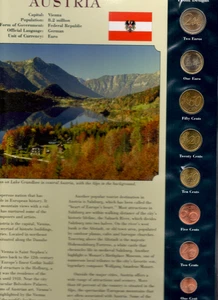 Coins from Around the World Austria 8 coins  UNC 1 ,2 € 1,2,5,10,20.50 cent 2002 - Picture 1 of 2