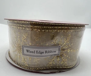 Christmas Ribbon, 1.5" X 30 Ft. Sheer Gold Snow Flake Wired Edged Ribbon - Picture 1 of 4