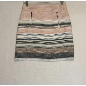 Loft Ann Taylor Striped Mini Skirt Sz 2 Zipper Pockets Fringe Hem Office Siren  - Picture 1 of 14