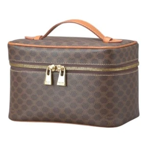 CELINE Macadam Vanity Bag Handbag Pvc Leather Brown Brazon Makeup Pouch - Picture 1 of 10