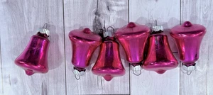 6 adornos vintage de campana de Navidad Brite brillante rosa brillante de 2" de alto - Imagen 1 de 8
