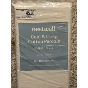 Sábana plana completa Nestwell fresca y crujiente de algodón percal garceta 400 Okeo Tex - Imagen 1 de 6