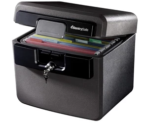 Caja fuerte negra ignífuga e impermeable, carpeta de archivos y caja de documentos con cerradura de llave - Imagen 1 de 6