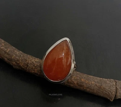 Anello in argento sterling 925 con pietre preziose corniola naturale misura g... - Immagine 1 di 4