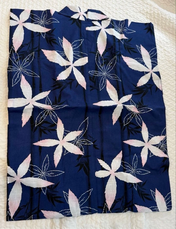 Navy Leaf Pattern Yukata - image 1 of 1