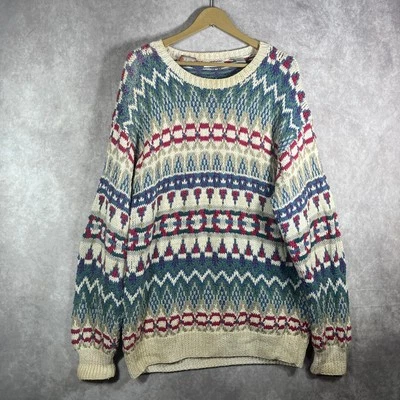 Suéter Vintage Northern Isle Para Mujer Grande Beige Tejido a Mano Abuela Acogedora Cabaña Foto 1 de 4