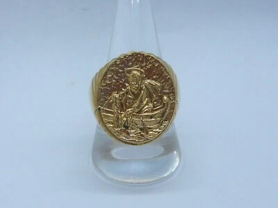 BIG VERGOLDETER FISCHERRING 925 STERLING SILBER PISCATORIUS RING SAN PIETRO - Bild 1 von 4