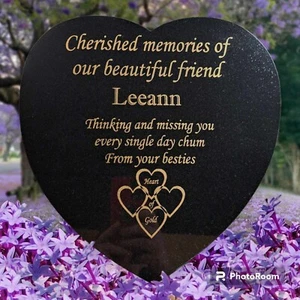 Personalised Memorial Grave Plaque Granite Heart Shaped Grave Marker Headstone - Picture 1 of 6
