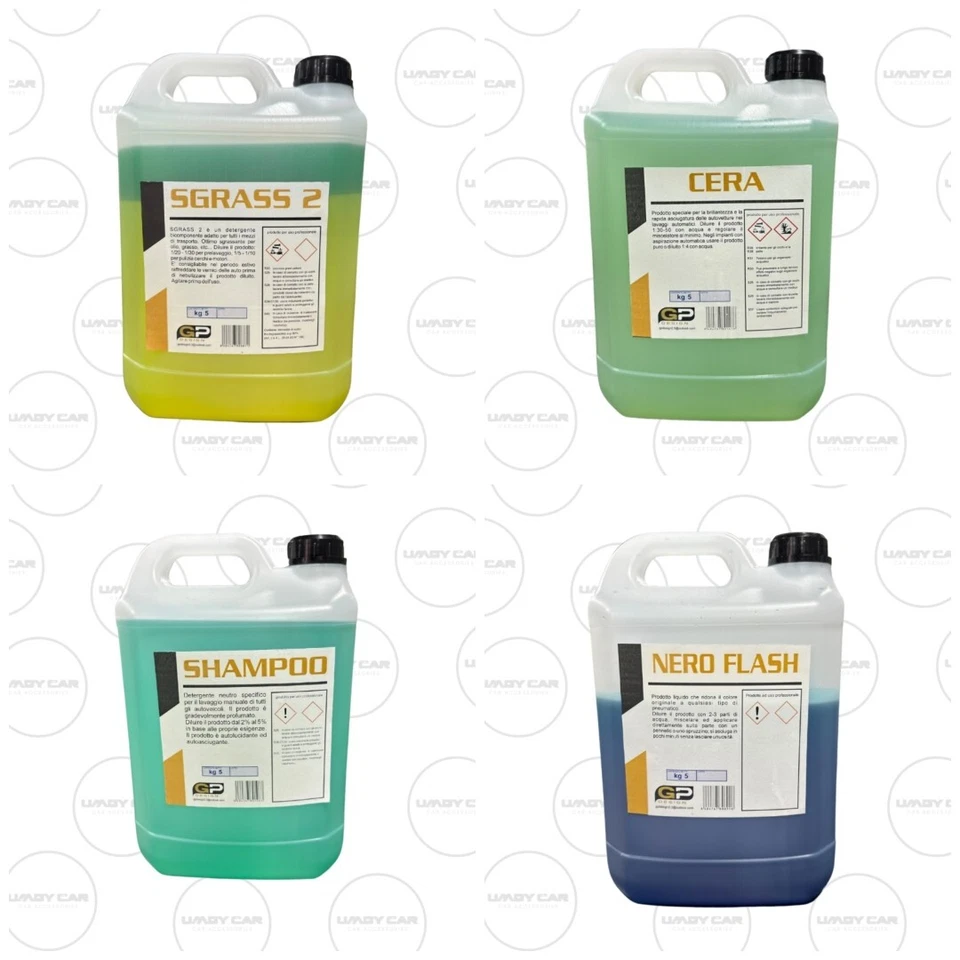 GPDESIGN AUTOLAVAGGIO 4 TANICHE DA 5KG SGRASSANTE BICOMPONENTE+SHAMPOO+CERA+NERO GOMME